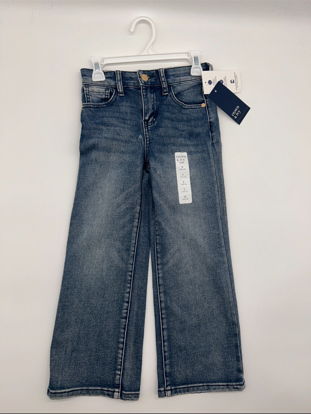 Crown & Ivy Kids Size 6 Mid Wash Wide Leg Jeans - Blue